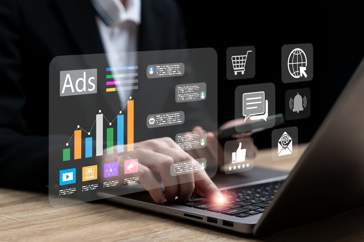 Digital marketing dashboard showing Google Ads campaign analytics and lead generation metrics
